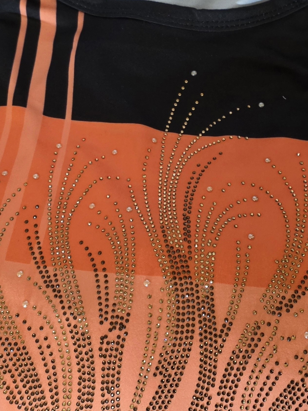 Embellished Orange and Black Tank Top with Rhinestone Design